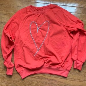 Heart Embroidered Red Sweatshirt